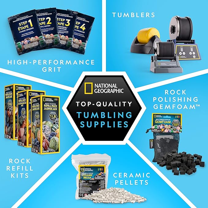 National Geographic Rock Tumbler Refill Kit 3 lbs. of Rough Gemstones and Rocks for Tumbling Including Amethyst and Quartz Supplies Include Tumbler Grit and Jewelry Accessories