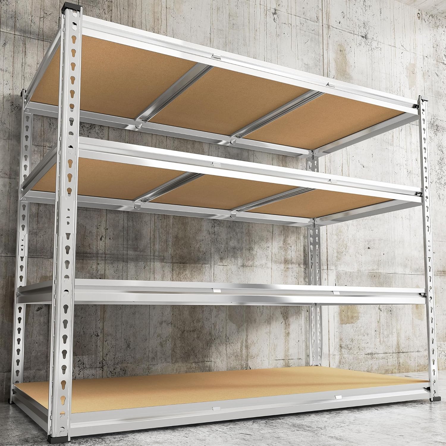 REIBII Garage Shelving, 4 Tier Storage Shelves Load 2550LBS, Adjustable Garage Shelving Heavy Duty, Metal Shelves Unit for Basement, Warehouse, 48" W x 60 "H x 24" D, Galvanized - NestledHome
