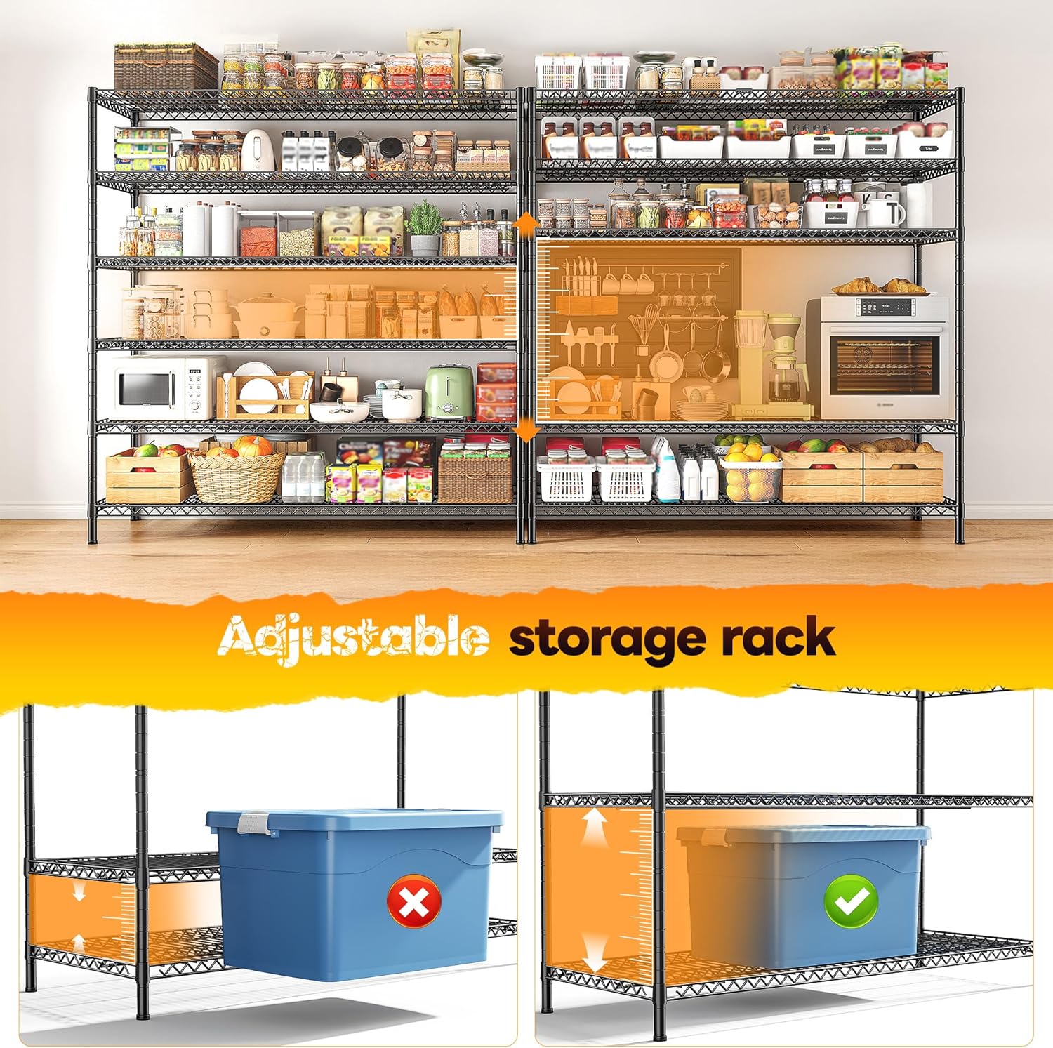REIBII 83" H Storage Shelves 3840LBS Metal Shelving Unit 6 Tier Wire Shelving Commercial Adjustable Garage Shelving Heavy Duty for Storage Rack for Pantry, Garage, Kitchen, 83" H x 55.5" W x 18" D - NestledHome