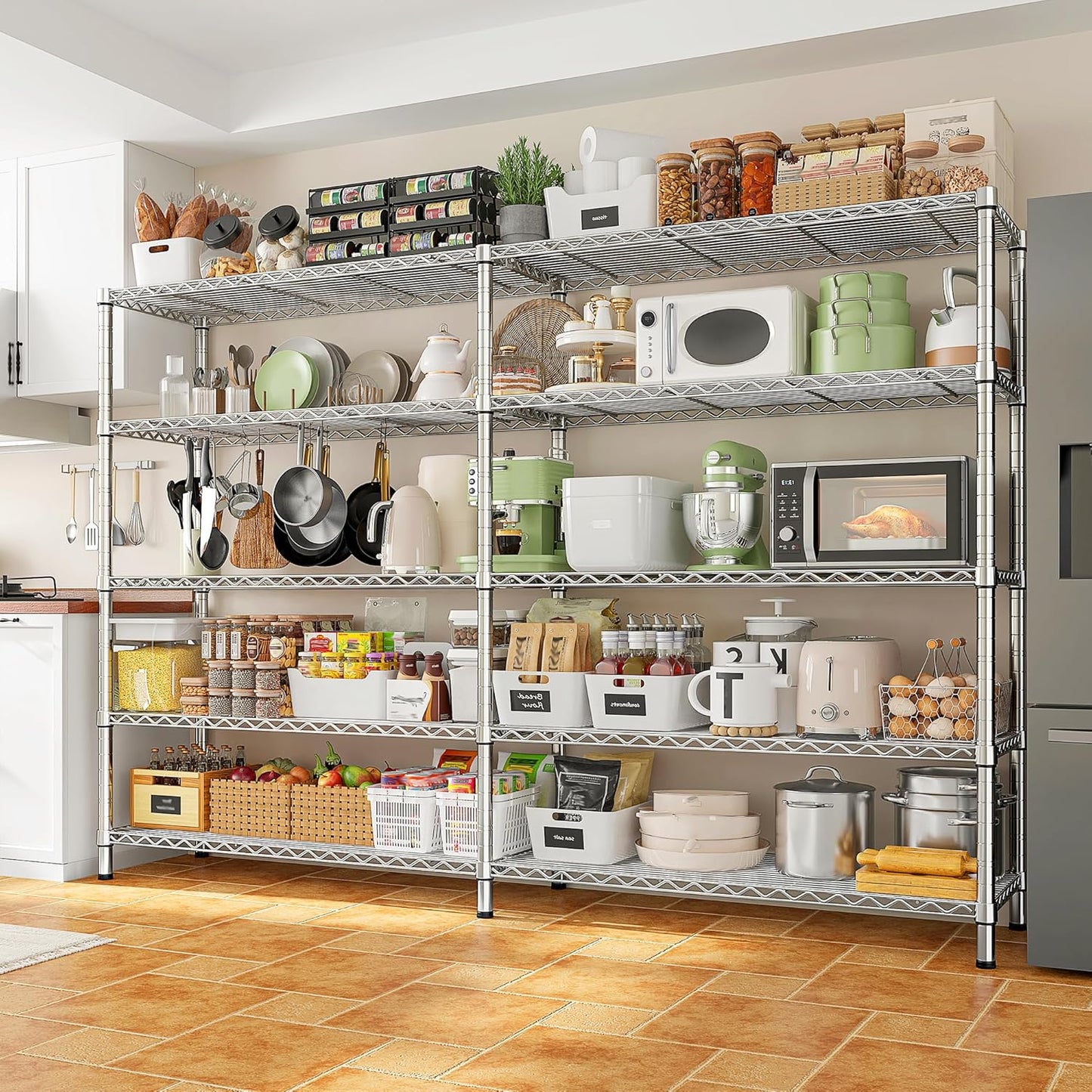 REIBII 69.8" W Storage Shelves 1510LBS Wire Shelving Unit 5 Tier Metal Shelving for Storage Rack Shelves Adjustable Heavy Duty Garage Shelf Pantry Shelves Kitchen Shelving,69.8"Wx15.8"Dx72.4"H,Chrome - NestledHome