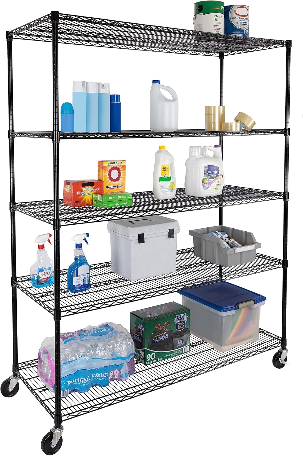 Seville Classics UltraDurable Heavy Duty NSF Solid Steel Wire Rack Storage Unit, Organizer for Garage, Warehouse, Office, Restaurant, Classroom, Kitchen, Black, 5-Tier Shelving, 60" W x 24" D - NestledHome