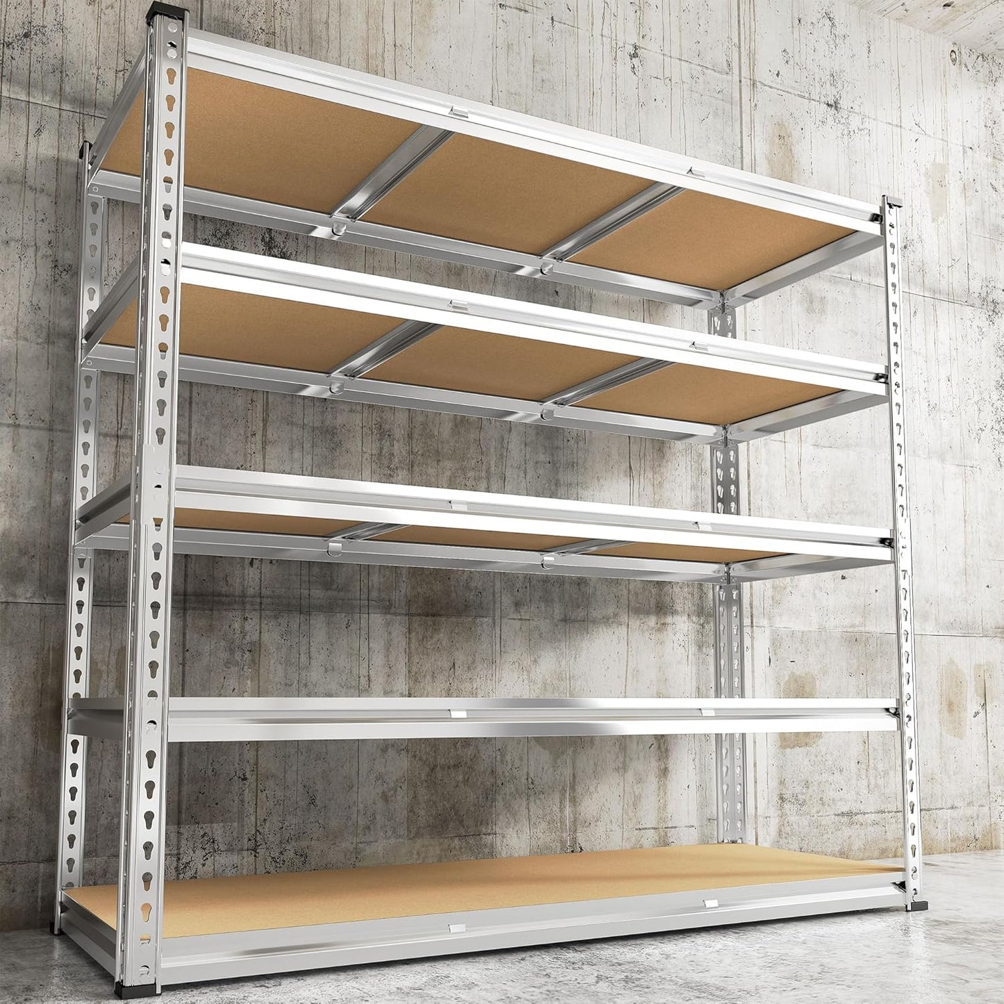 REIBII Garage Shelving, 5 Tier Storage Shelves Load 3000LBS, Adjustable Garage Shelving Heavy Duty, Metal Shelves Unit for Basement, Warehouse, 48" W x 72" H x 18" D, Galvanized - NestledHome