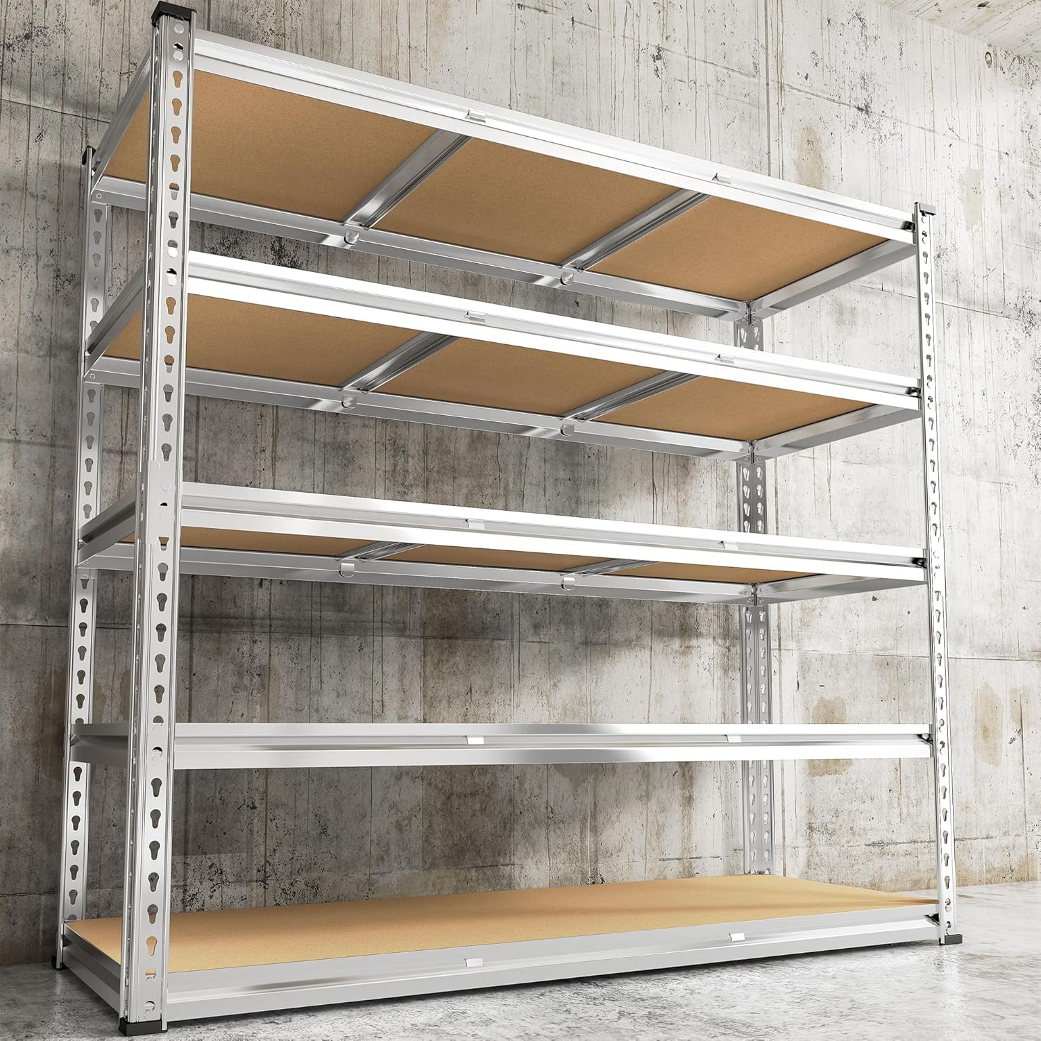 REIBII Garage Shelving, 5 Tier Storage Shelves Load 3000LBS, Adjustable Garage Shelving Heavy Duty, Metal Shelves Unit for Basement, Warehouse, 48" W x 72" H x 18" D, Galvanized - NestledHome