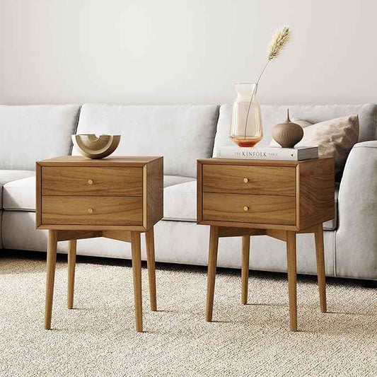 Nathan James Harper Modern Nightstand Side Accent or End Table with Storage Drawer, Set of 2, Oak Brown