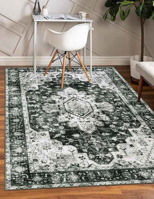 Moynesa Ultra-Thin Washable Vintage 5x7 Area Rugs - Large Boho Living Room Rug Non-Slip Non-Shedding Stain Resistant Indoor Floor Carpet for Bedroom Dining Room Entryway, Black/White