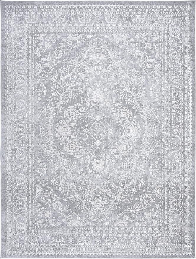 SAFAVIEH Area Rug 9x12 - Reflection Collection - Large - Light Grey & Cream, Non-Shedding & Easy Cleaning, Ideal for Living Room, Bedroom, Dining Space (RFT668G)