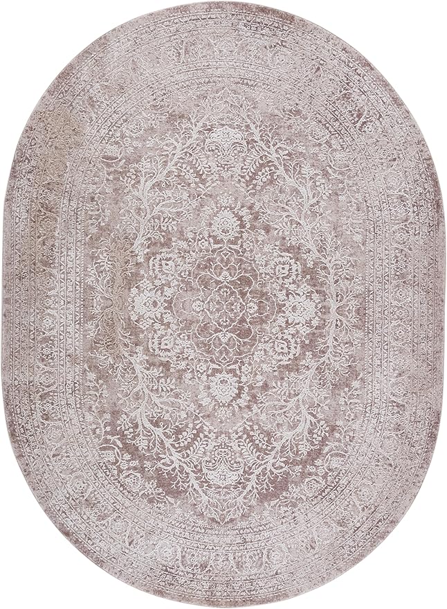 SAFAVIEH Area Rug 6x8 Oval- Reflection Collection - Beige & Cream, Non-Shedding & Easy Cleaning, Ideal for Entryway, Living Room, Bedroom (RFT668A)