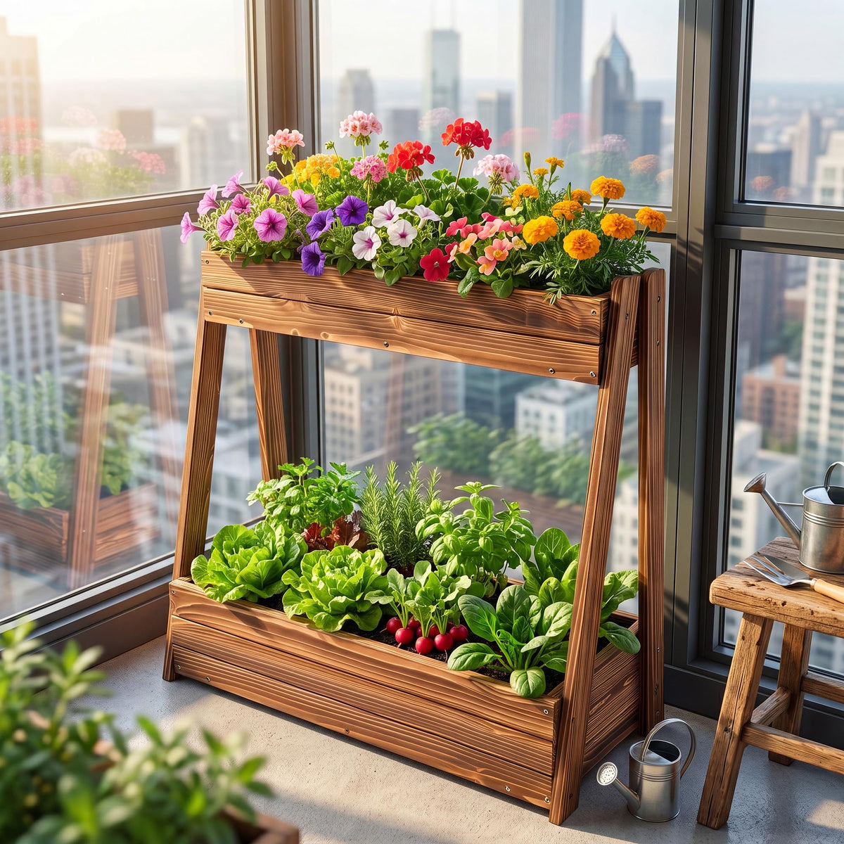 36" 2 Tier Freestanding Elevated Wooden Raised Garden Bed