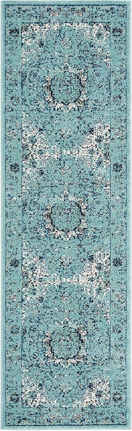 SAFAVIEH Evoke Collection Runner Rug - 2'2" x 7', Light Blue, Shabby Chic Oriental Medallion Design, Non-Shedding & Easy to Clean, Ideal for Hallway, Foyer, Kitchen, Entryway, Bedroom (EVK220E)