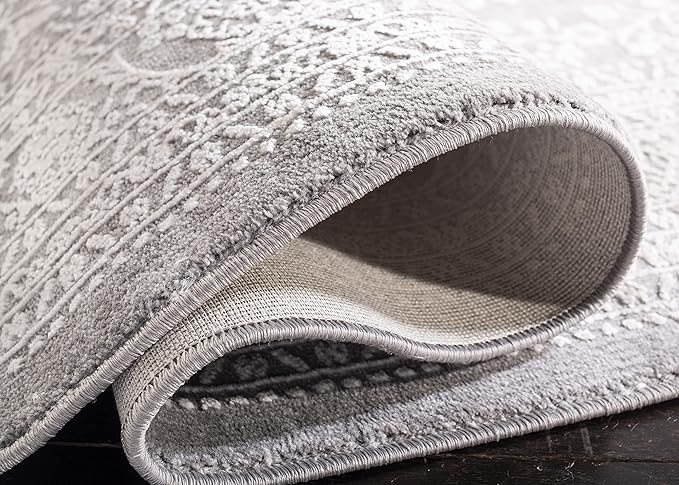 SAFAVIEH Area Rug 9x12 - Reflection Collection - Large - Light Grey & Cream, Non-Shedding & Easy Cleaning, Ideal for Living Room, Bedroom, Dining Space (RFT668G)