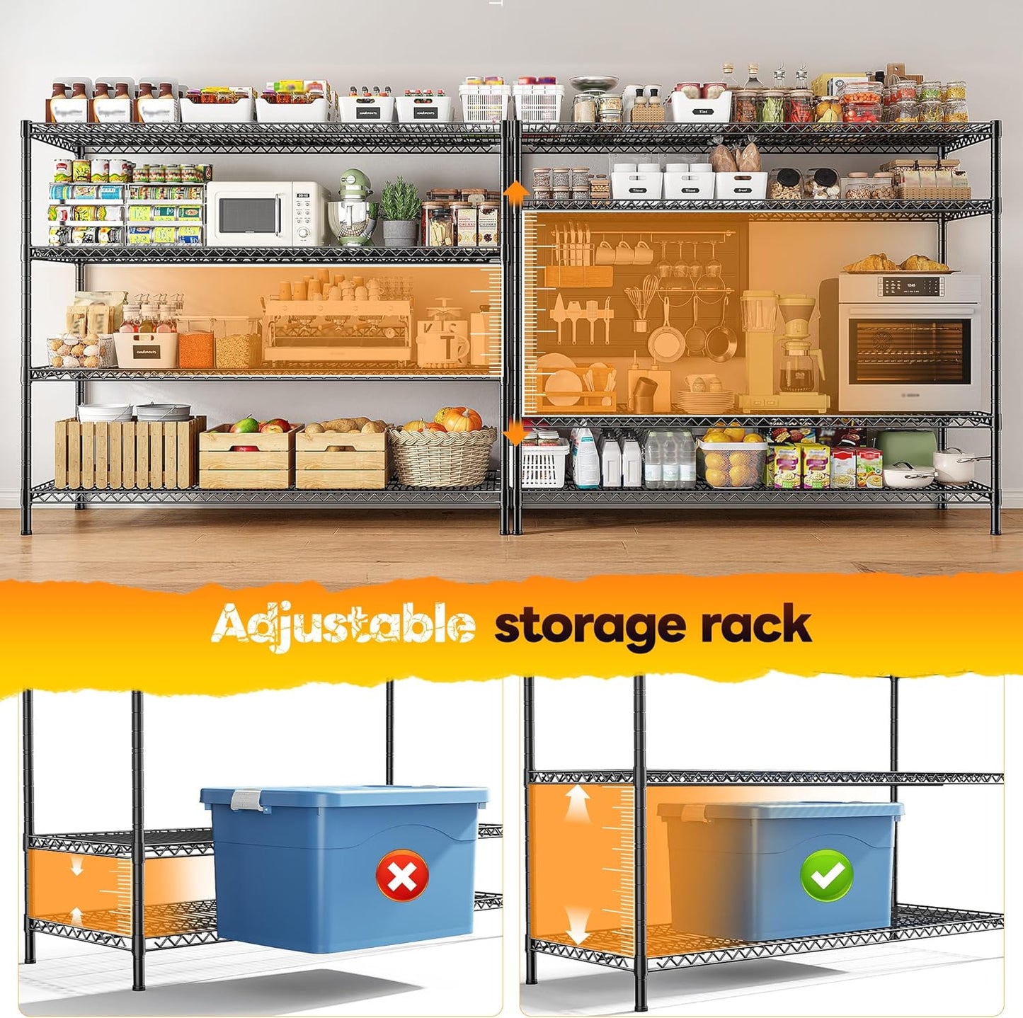 REIBII 2560LBS Storage Shelves 55.5"W Metal Shelving Unit 4 Tier Wire Shelving Commercial Adjustable Garage Shelving Heavy Duty for Storage Rack for Pantry, Garage, Kitchen, 55.5"W x 18"D x 55.5"H - NestledHome
