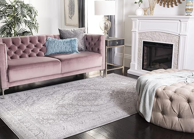 SAFAVIEH Reflection Collection Area Rug - 5'1" x 7'6", Light Grey & Cream, Non-Shedding & Easy Cleaning, Ideal for Living Room, Bedroom (RFT668G)