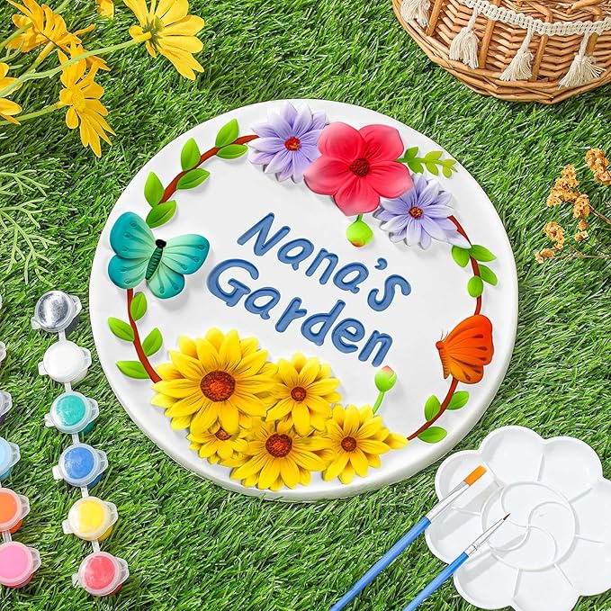 Juexica DIY 9.5 Inch Grandma's Garden Stepping Stone, Woman Gifts for Mom, Paint You Own Garden Stepping Stones, Woman Gifts for Nana,Stepping Stones(Nana,9.5 Inch)