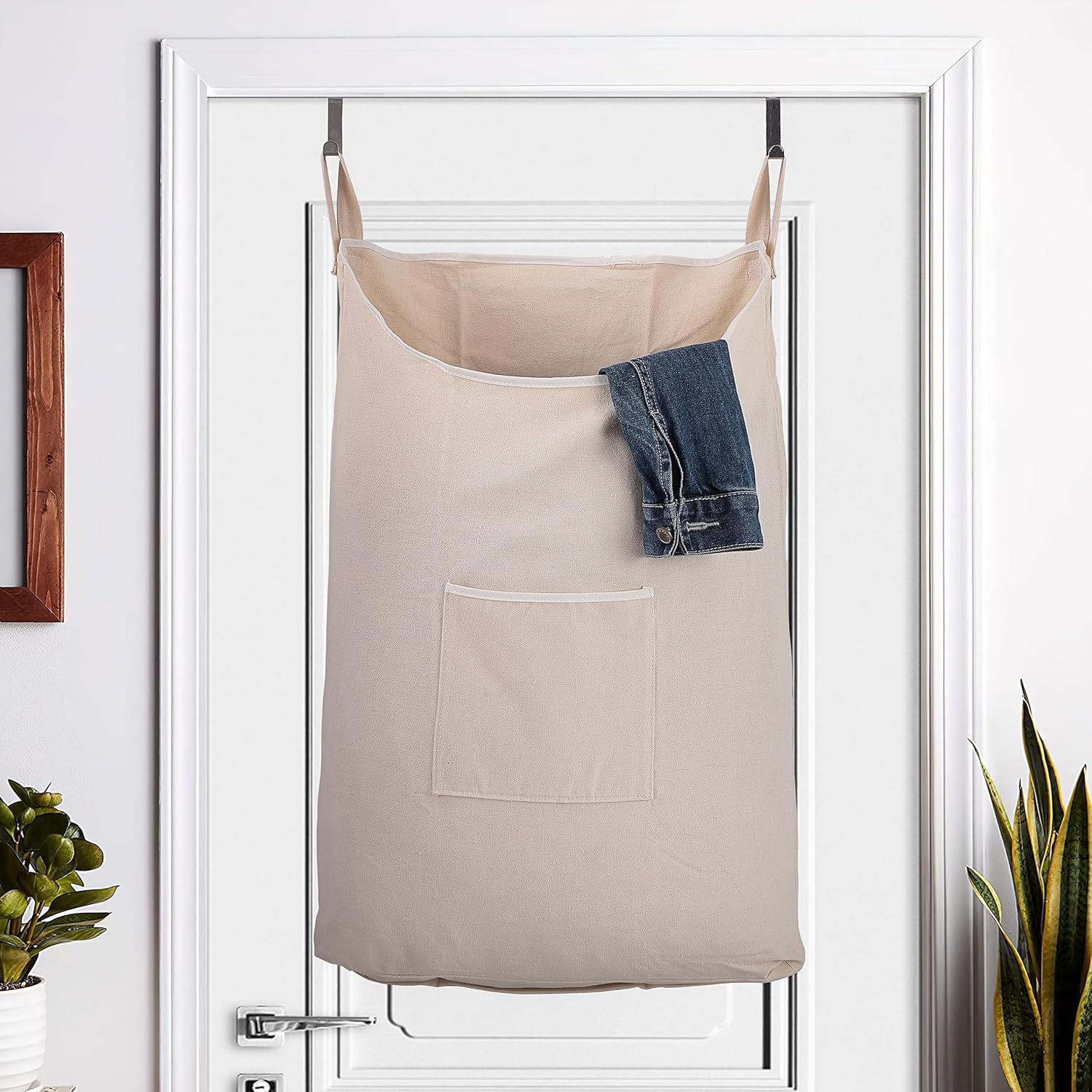 Laundry Collector, Laundry Hamper, Door Hanging Laundry bag with hooks (Beige, 65Liters) - NestledHome