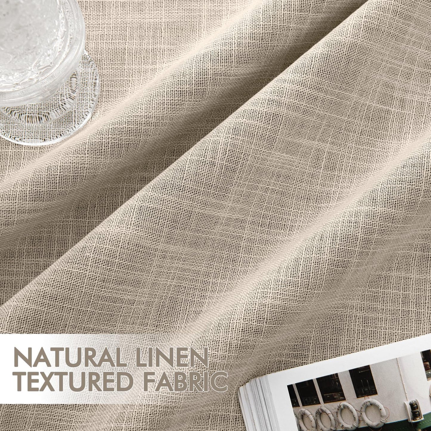 MIULEE Beige 100% Blackout Linen Curtains 102 Inch 2 Panels Set Double Sided No Coating Pinch Pleated Back Tab Floor to Ceiling Black Out Thermal Insulated Bedroom Living Room Darkening Window Drapes