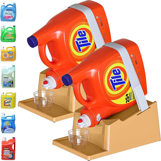 TidyFriend Laundry Detergent Holder Stand Organizer with Drip Tray, 2 Pack Laundry Soap Holder with Non-Slip Rubber Feet for Washing Space Organization, Angled Downward Slope for Easy Pouring (Beige) - NestledHome