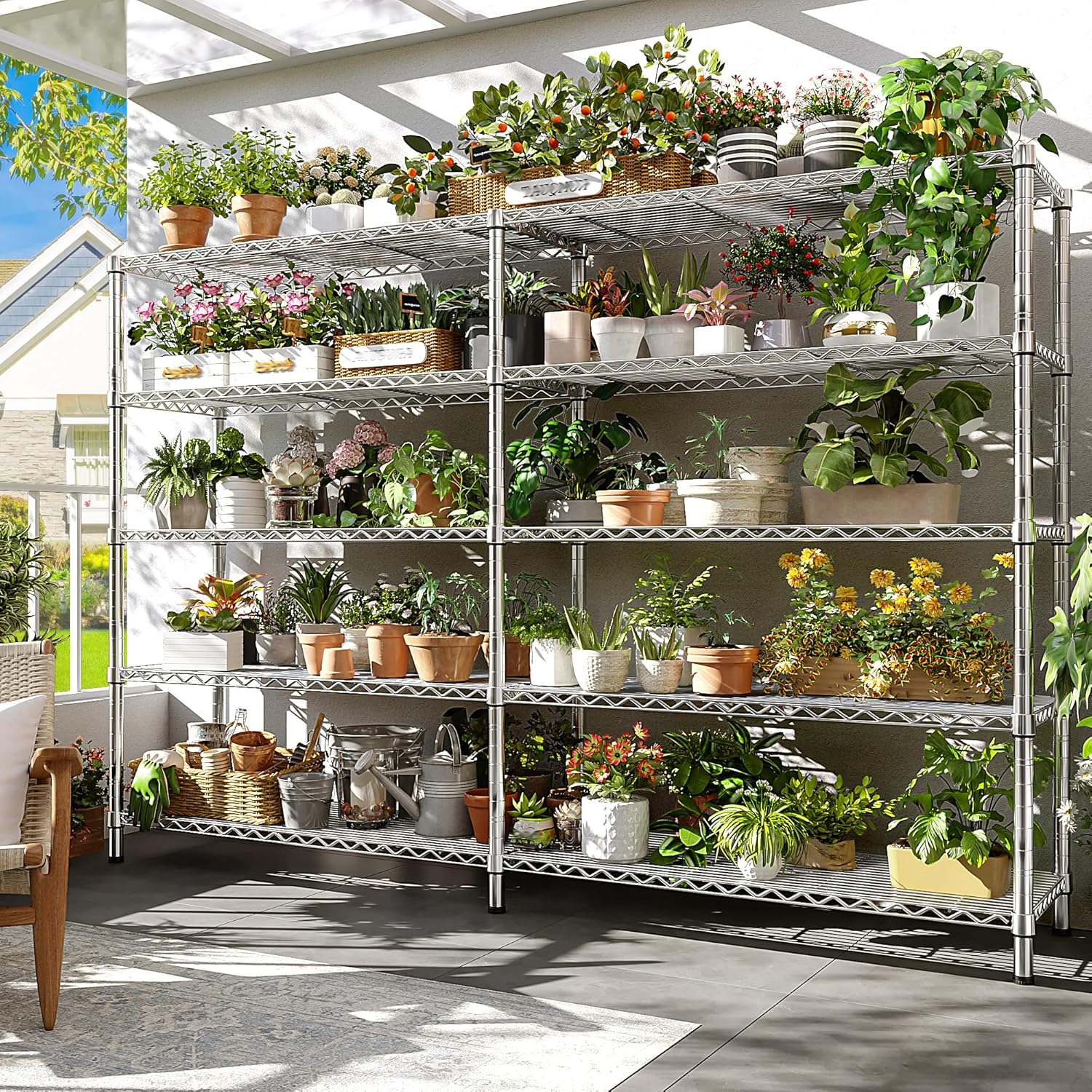 REIBII 70" W Wire Shelving Load 1500LBS, Metal Shelving 5-Tier Storage Shelves Metal Shelves for Storage Adjustable Shelving Rack for Pantry Kitchen Commercial School 70" W*15.8" D*72.4" H,Chrome - NestledHome
