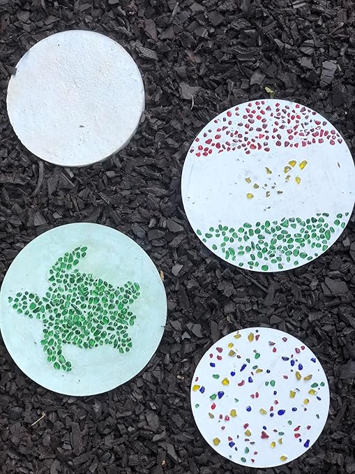 Stepping Stone Kit - Makes a Personalized 8-Inch Stepping Stone, 4 lbs. White Concrete Mixture, Assorted Glass Gems, and 8 inch Mold