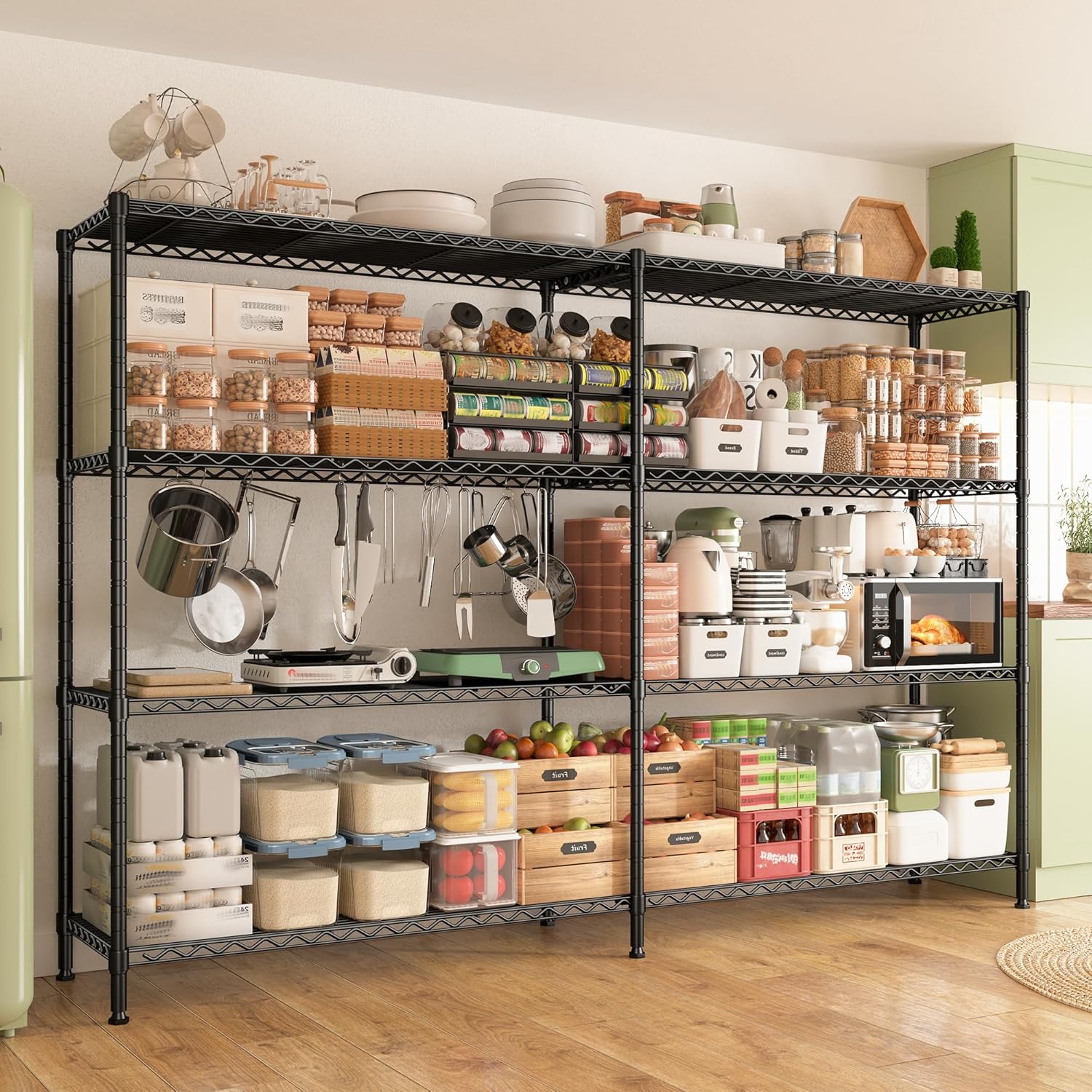 REIBII 69.8" W Storage Shelves 1250LBS Wire Shelving Unit 4 Tier Metal Shelving for Storage Rack Shelves Adjustable Heavy Duty Garage Shelf Pantry Shelves Kitchen Shelving, 69.8"Wx15.8"Dx62.9"H,Black - NestledHome