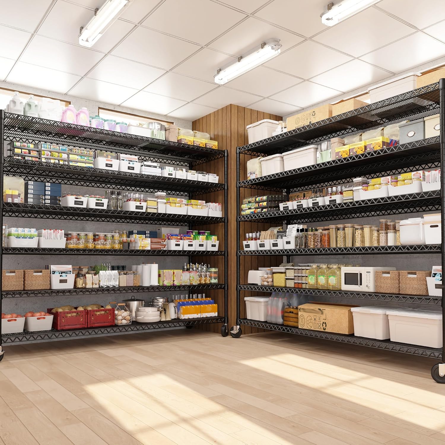 REIBII 60''W X 82.6" H Steel Heavy Duty Wire Shelving Unit with Wheels, 6-Tier Adjustable Storage Shelves 3598LBS Commercial Metal Shelves for Pantry, Garage, College Dorm School Industrial Shelving - NestledHome
