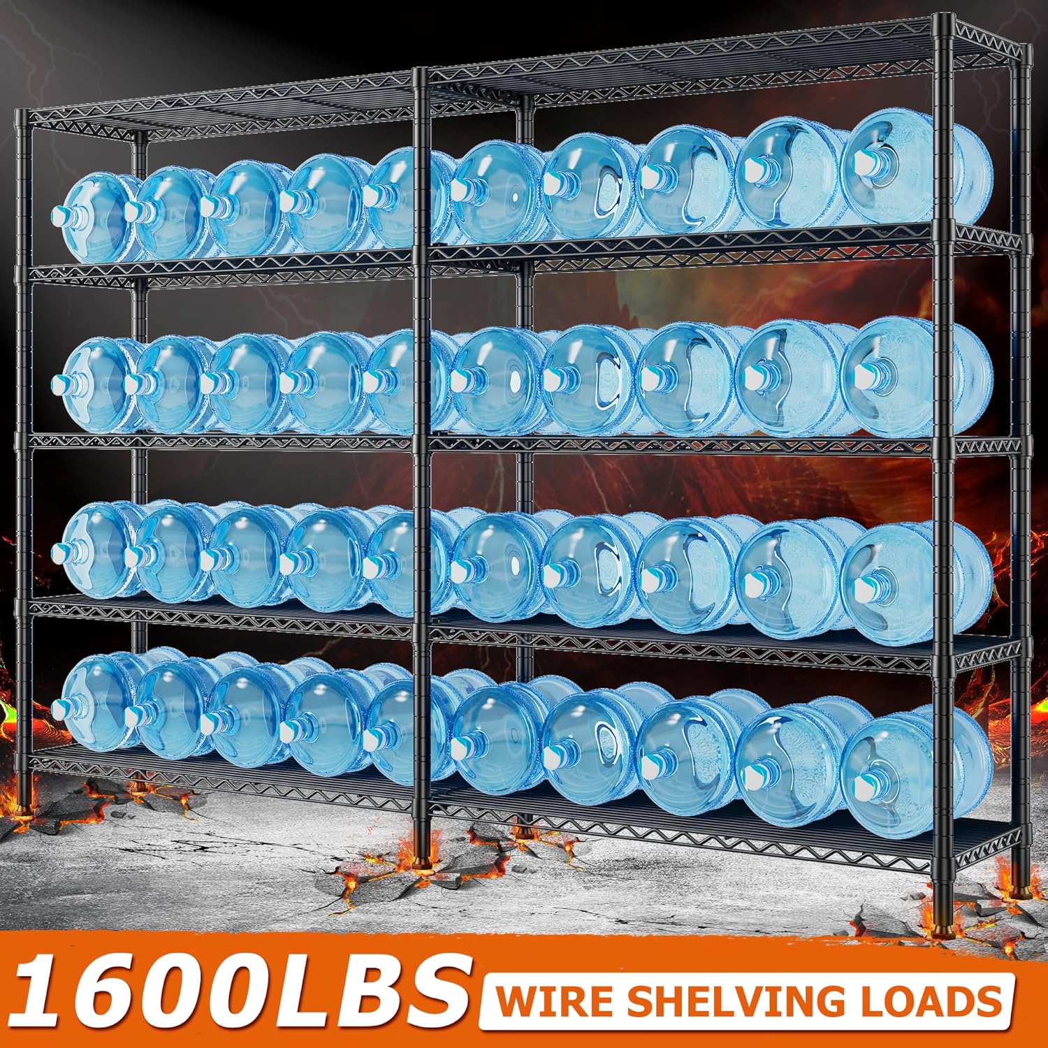 REIBII 1600LBS Storage Shelves Metal Shelving 5 Tier Wire Shelving Unit, 69.8" W Pantry Shelves Kitchen Shelves Adjustable Wire Shelf for Garage Storage Shelves, 69.8" Wx15.8 Dx72.4 H, Black - NestledHome