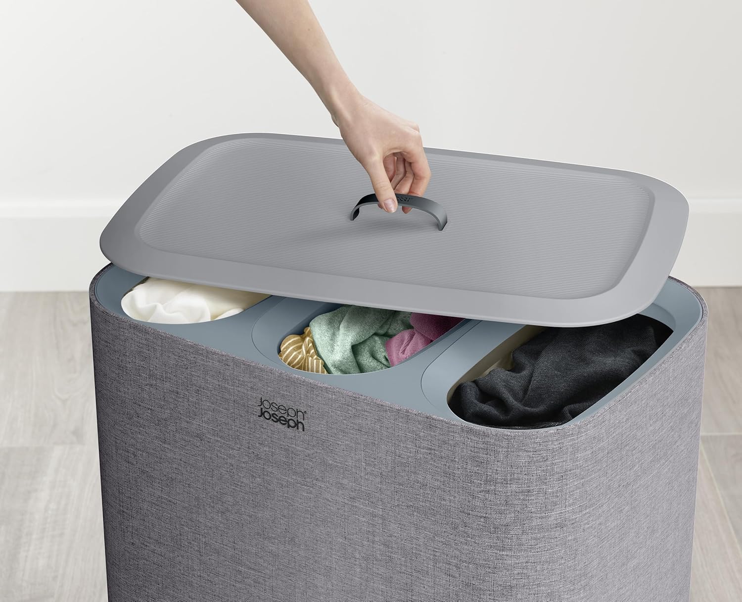 Joseph Joseph Tota Trio 90 liter/23.8 gallon Laundry Hamper Separation Basket with lid, 3 Removable Washing Bags with Handles- Gray - NestledHome