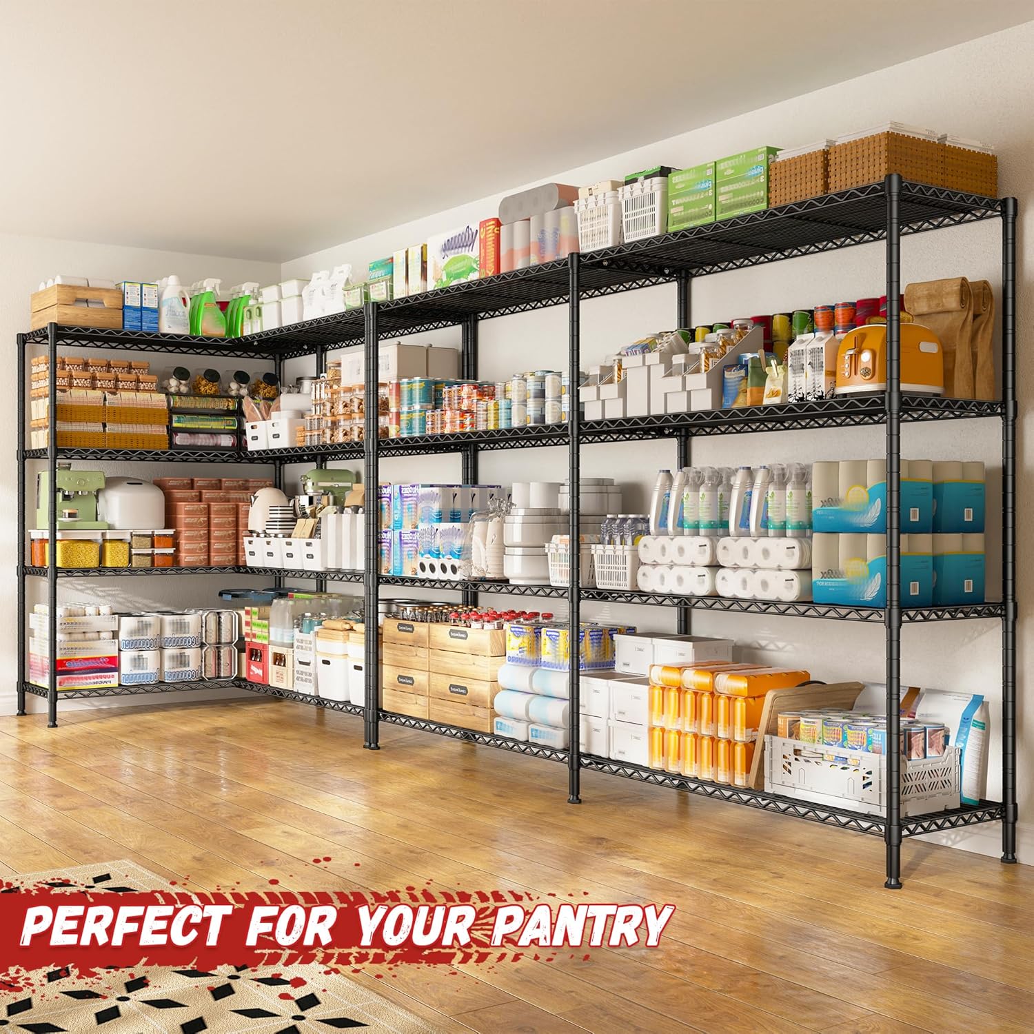 REIBII 69.8" W Storage Shelves 1250LBS Wire Shelving Unit 4 Tier Metal Shelving for Storage Rack Shelves Adjustable Heavy Duty Garage Shelf Pantry Shelves Kitchen Shelving, 69.8"Wx15.8"Dx62.9"H,Black - NestledHome