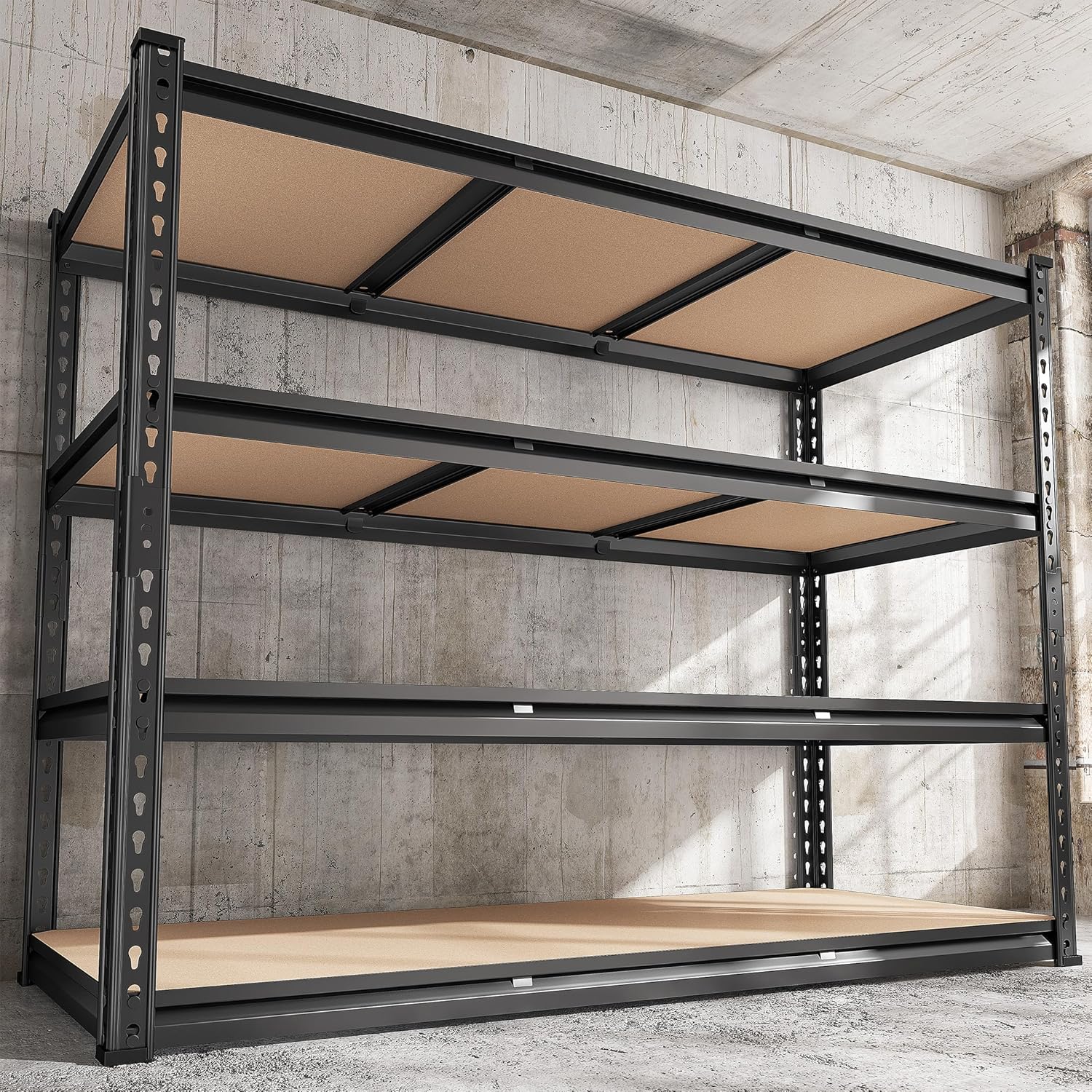 REIBII 48" W Garage Shelving Heavy Duty 2550 LBS Storage Shelves 4 Tier Heavy Duty Shelving, Adjustable Metal Shelves, Industrial Shelf for Garage, Warehouse, Pantry, 48" W x 60" H x 24" D - NestledHome
