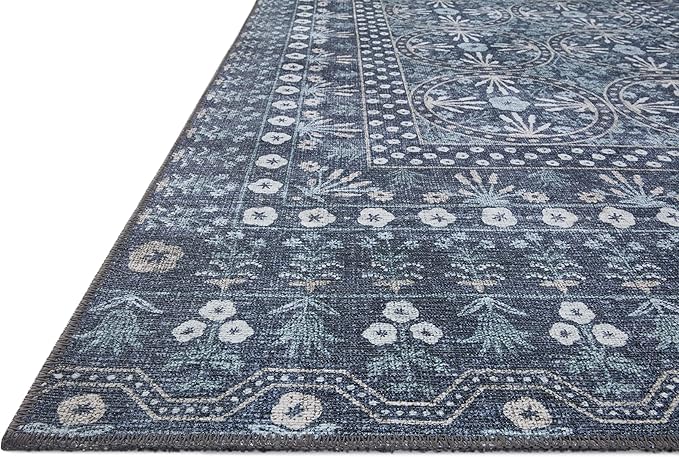 Loloi Rifle Paper Co. Maison Collection MAO-03 Rosette Blue 2'-6" x 12'-0", .19" Pile Height, Runner Rug