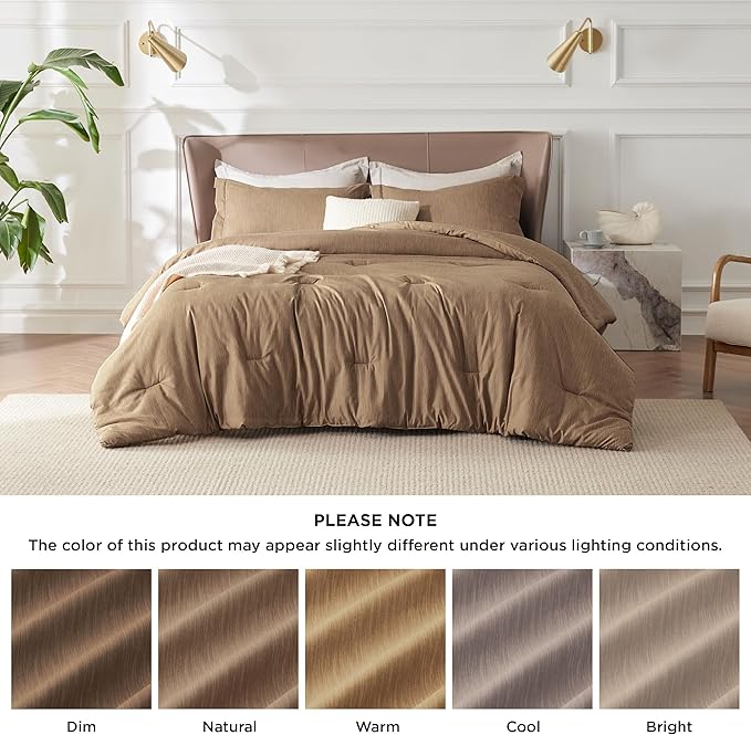 Bedsure Twin/Twin XL Comforter Set - Brown Soft Bedding for All Seasons, Cationic Dyed Bed Set, 2 Pieces, 1 Twin Size Comforter (68"x88") and 1 Pillow Sham (20"x26"+2")