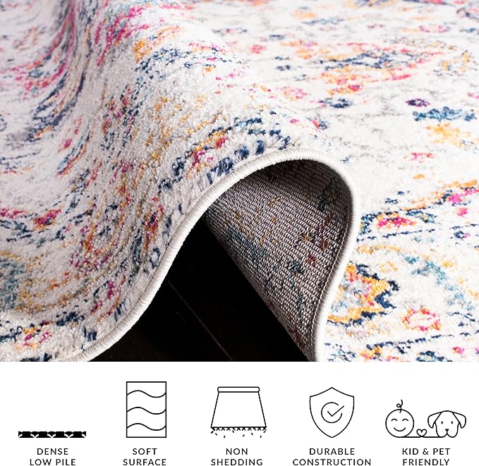 SAFAVIEH Madison Collection Runner Rug - 2'3" x 16', Purple Pink Fuchsia & Ivory, Boho Chic Distressed Design, Non-Shedding & Easy Cleaning, Ideal for Living Room, Hallway, Foyer, Bedroom (MAD603R)
