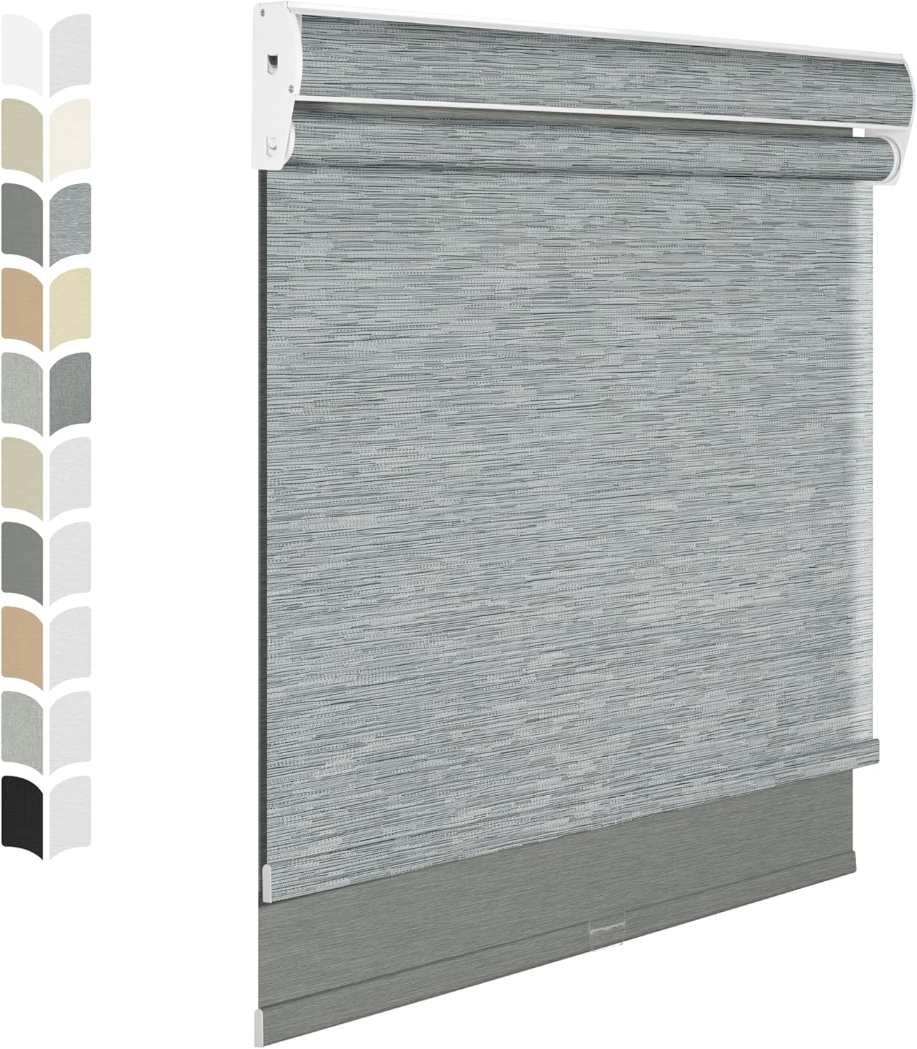 BERISSA Cordless Dual Roller Shades with Cassette Valance, Double Window Shades - Blackout and Light Filtering, Day and Night for Home Office Door. Striped Jacquard Grey. 50 W x 48" H