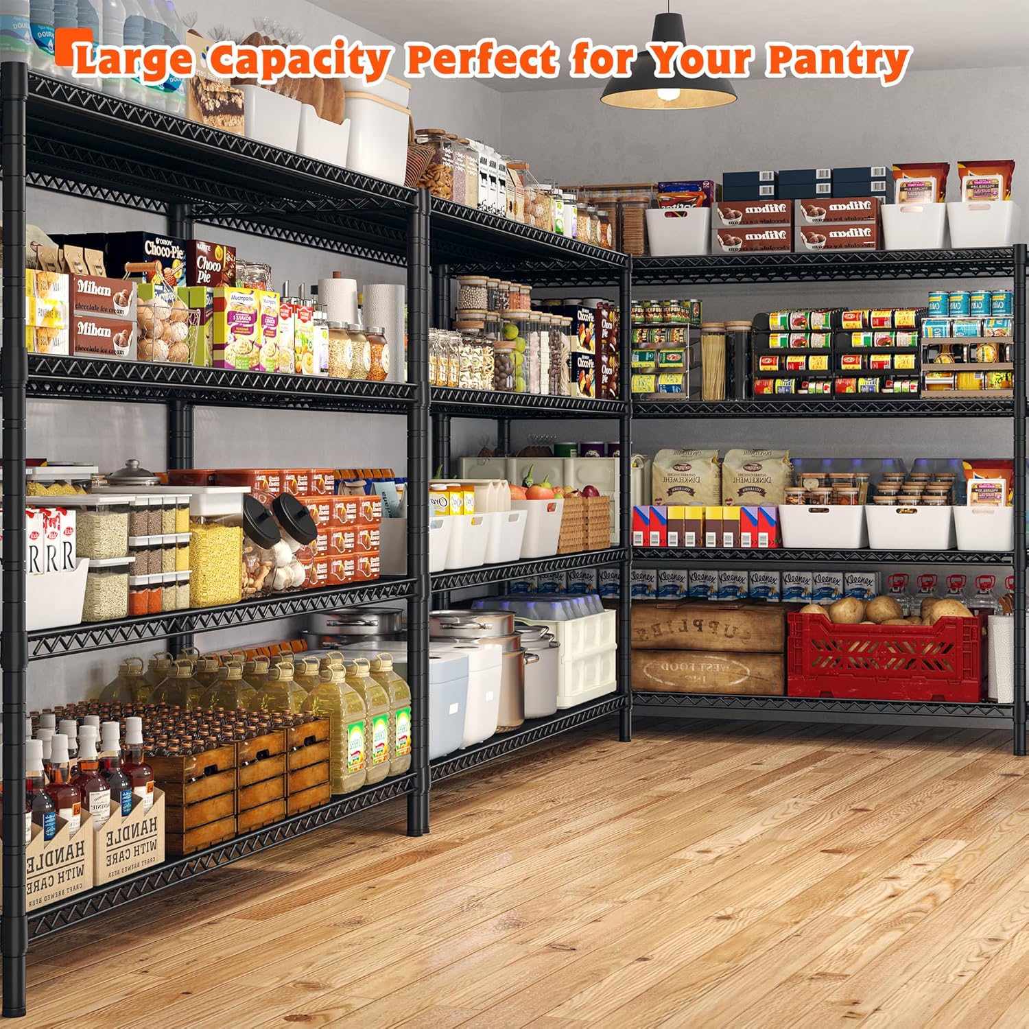 REIBII 60" W Storage Shelves 2878LBS Wire Shelving Unit with Wheels Heavy Duty Metal Shelving Adjustable Metal Shelves for Pantry,Kitchen,Garage,Basement,Business,Warehouse,60”W ×24”D×65.3”H - NestledHome