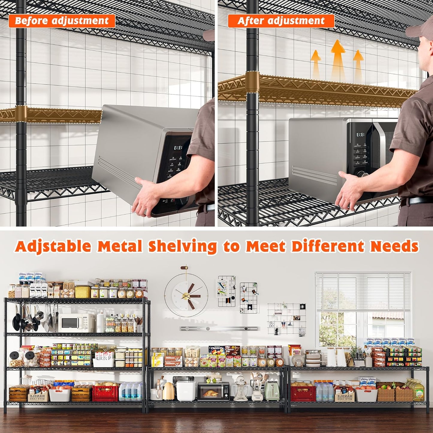 REIBII 60" W Storage Shelves 2878LBS Wire Shelving Unit with Wheels Heavy Duty Metal Shelving Adjustable Metal Shelves for Pantry,Kitchen,Garage,Basement,Business,Warehouse,60”W ×24”D×65.3”H - NestledHome