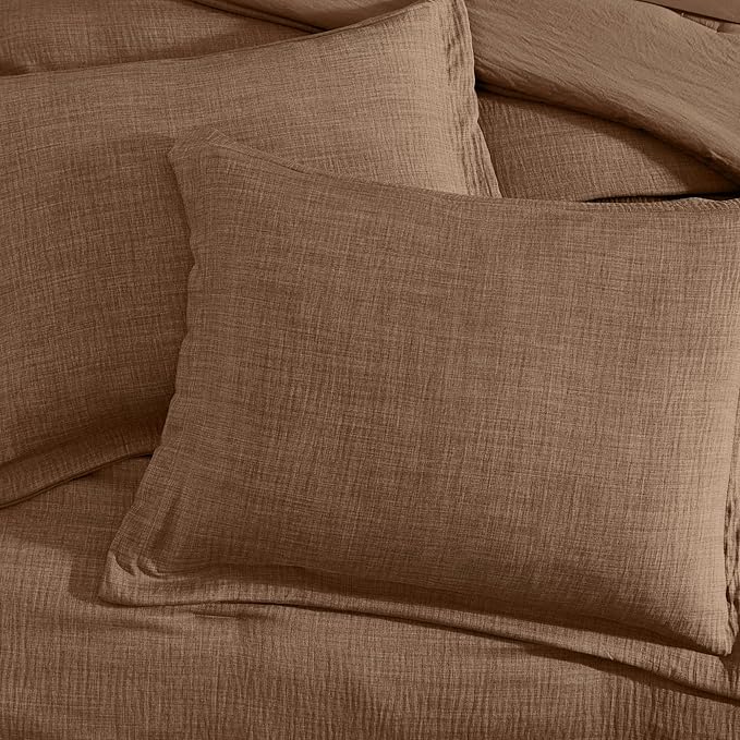 Geniospin Brown Full Comforter Set - 7 Pieces Comforter Full Size, Solid Bedding Set for All Season, Textured Bed in a Bag with Sheets