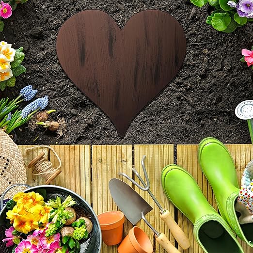 Tandefio 3 Pcs Heart Garden Stepping Stones Brown Cast Iron Stepping Stones Rustic Style Outdoor Stones for Garden Walkway Outside Decorative Decor, 12 Inches
