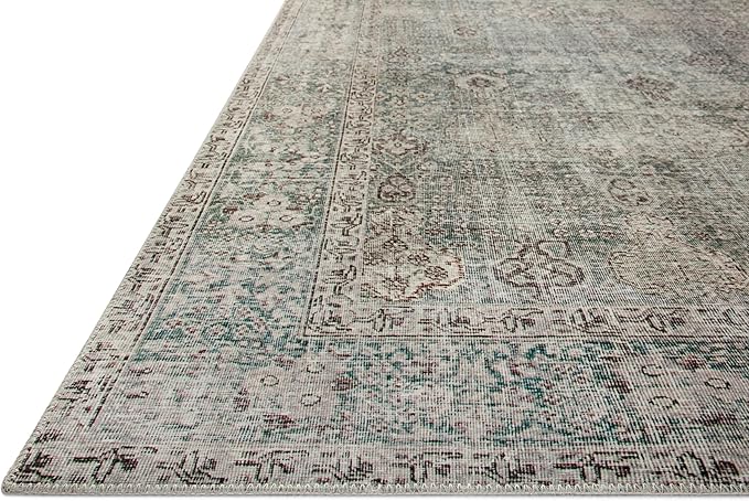 Loloi Chris Loves Julia Jules Collection JUL-08 Emerald/Antique Ivory 2'-6'' x 9'-6'', .13" Pile Height, Runner Rug