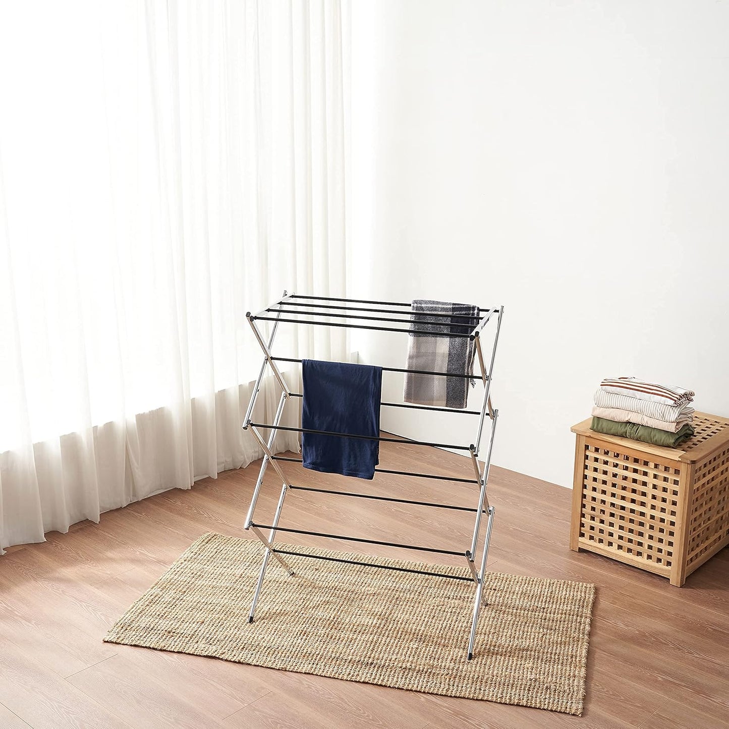 Displays By Jack Portable Collapsible Clothing Dryer Rack, Foldable Drying Rack for Clothes, Lingerie, Towels, Linens, Laundry Home Apartment Must Haves, Metal Chrome Finish - NestledHome