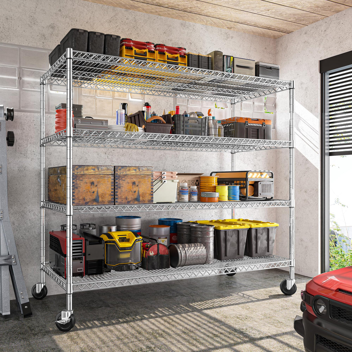 Set of 2 Storage Shelves Metal Shelving with Wheels (2 Count)