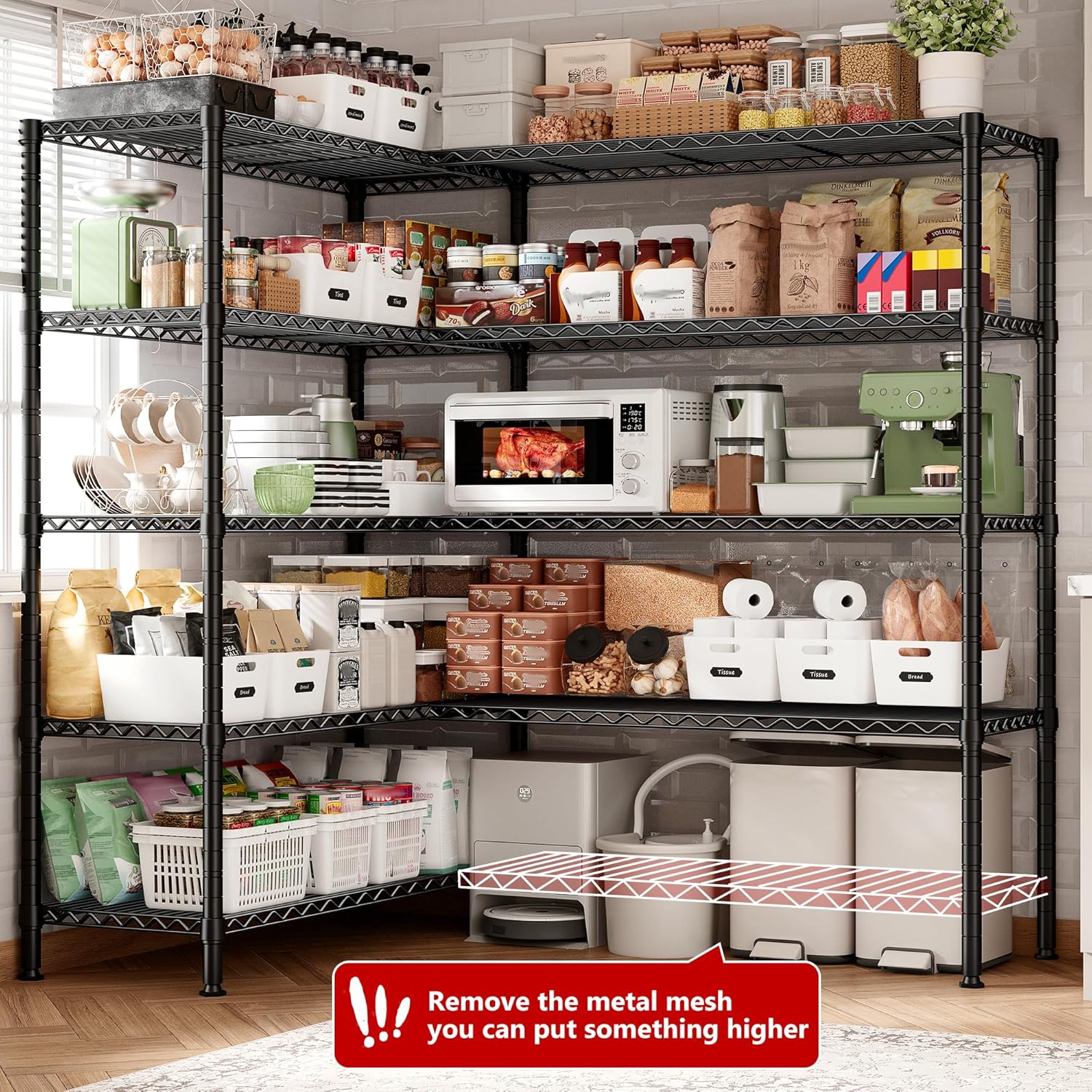 REIBII 70"W Storage Shelves Load 1600LBS, Metal Shelving 5-tier Wire Shelving Unit Metal Shelves for Storage Adjustable Garage Shelving for Pantry Kitchen Garage Commercial school 70"W*15.8"D*72.4"H - NestledHome