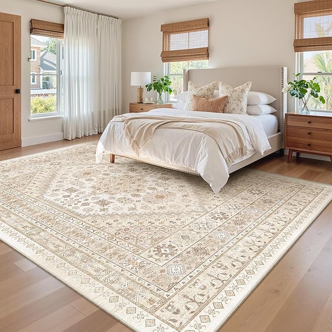 zesthome 8x10 Area Rugs for Living Room,Non-Slip Backing Washable Rugs,Vintage Large Area Rug，Stain Resistant Home Decor Rug