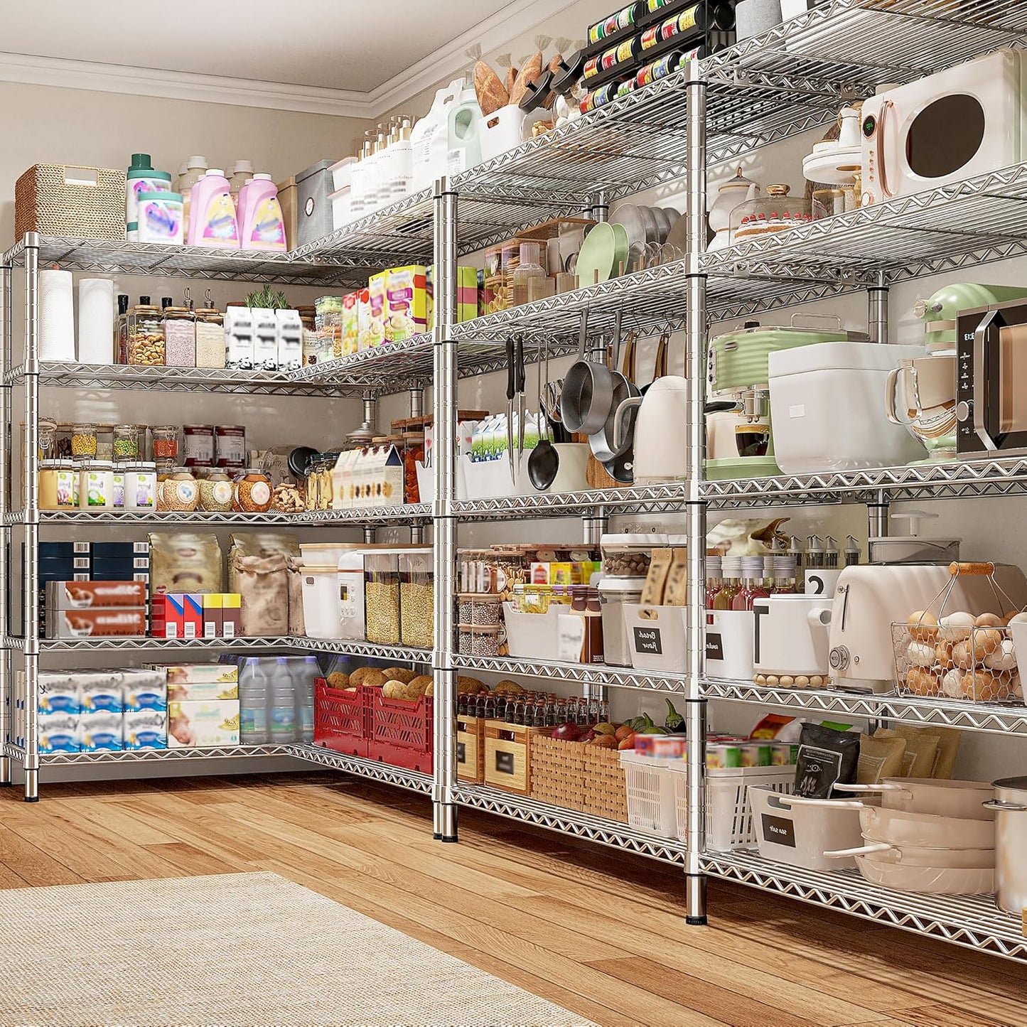 REIBII 70" W Wire Shelving Load 1500LBS, Metal Shelving 5-Tier Storage Shelves Metal Shelves for Storage Adjustable Shelving Rack for Pantry Kitchen Commercial School 70" W*15.8" D*72.4" H,Chrome - NestledHome