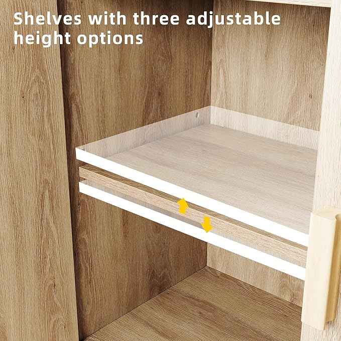 GarveeHome Buffet Cabinet with Storage, Storage Cabinet with 2 Rattan Decorated, Sideboard Cabinets, Accent Cabinets for Living Room, Dining Room, Entryway, Natural