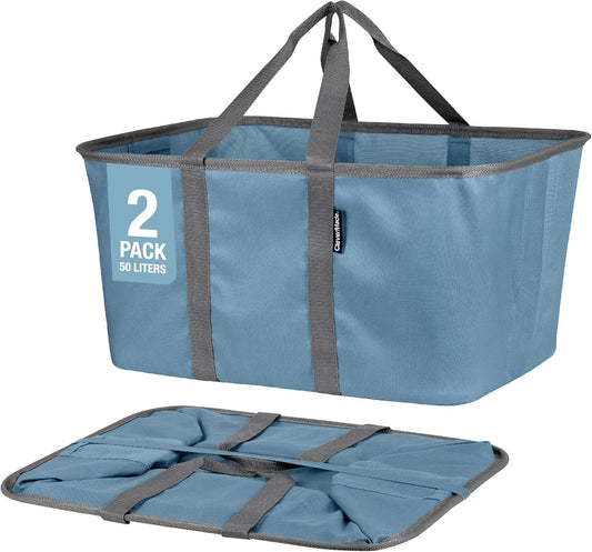 CleverMade Collapsible Laundry Tote - Denim Charcoal 2-Pack 50L - Foldable Storage Organization Container for Clothes Laundry Room Storage Solution - NestledHome