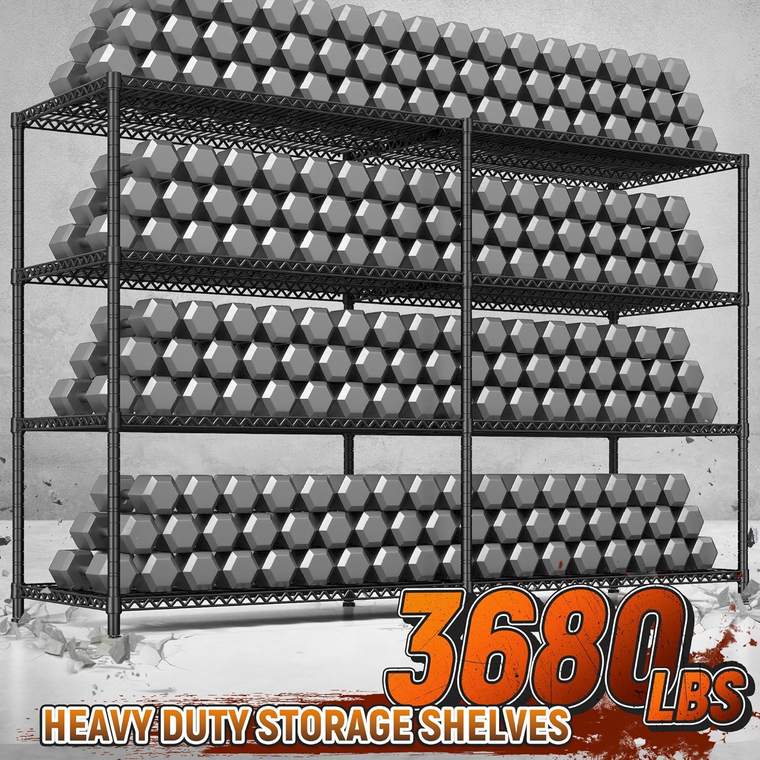 REIBII 81.5''W Storage Shelves 3680LBS Garage Shelving Heavy Duty 4 Tier Metal Shelving Unit Adjustable Wire Shelf and Storage Pantry Shelves for Kitchen Garage，81.5Wx23.62Dx70.86H，Black - NestledHome