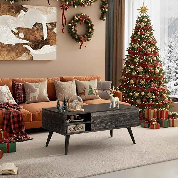 WLIVE Wood Lift Top Coffee Table with Hidden Compartment and Adjustable Storage Shelf, Lift Tabletop Dining Table for Home Living Room, Office, Charcoal Black