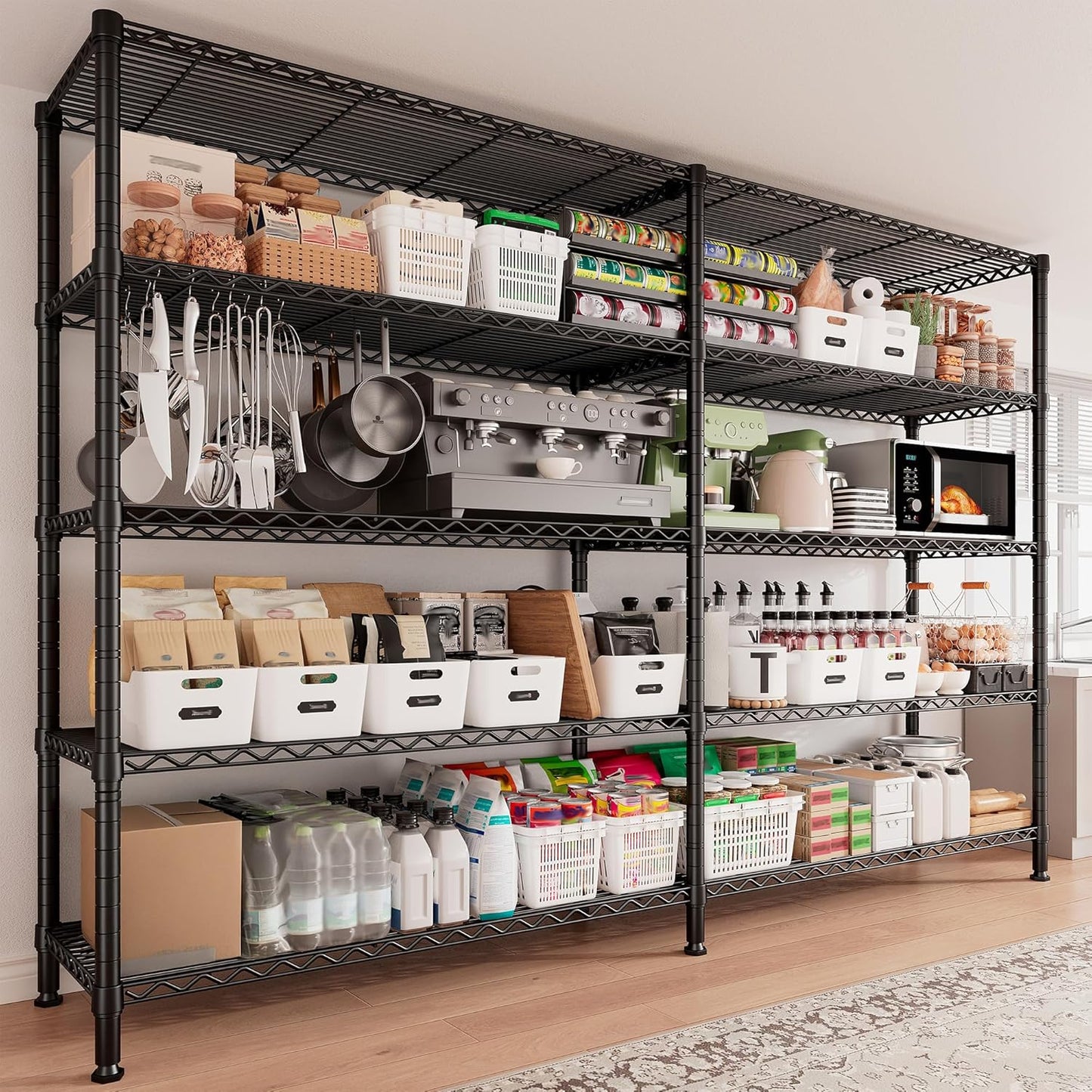 REIBII 1600LBS Storage Shelves Metal Shelving 5 Tier Wire Shelving Unit, 69.8" W Pantry Shelves Kitchen Shelves Adjustable Wire Shelf for Garage Storage Shelves, 69.8" Wx15.8 Dx72.4 H, Black - NestledHome
