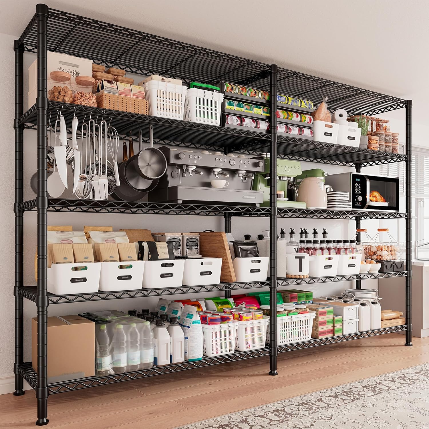 REIBII 1600LBS Storage Shelves Metal Shelving 5 Tier Wire Shelving Unit, 69.8" W Pantry Shelves Kitchen Shelves Adjustable Wire Shelf for Garage Storage Shelves, 69.8" Wx15.8 Dx72.4 H, Black - NestledHome