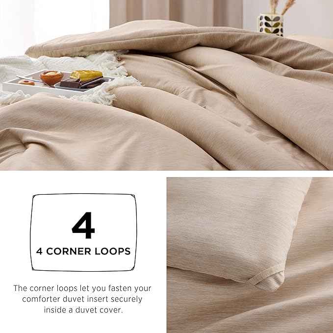 Bedsure Queen Comforter Set - Warm Sand Comforter Queen Size, Soft Bedding for All Seasons, Cationic Dyed Bedding Set, 3 Pieces, 1 Comforter (90"x90") and 2 Pillow Shams (20"x26"+2")
