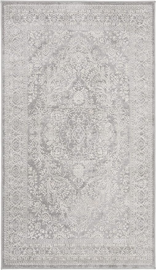 SAFAVIEH Area Rug 4x6 - Reflection Collection - Light Grey & Cream, Non-Shedding & Easy Cleaning, Ideal for Foyer, Living Room, Bedroom (RFT668G)